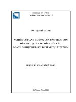 Nghiên cứu ảnh hưởng của cấu trúc vốn đến hiệu quả tài chính của các doanh nghiệp du lịch dịch vụ tại việt nam