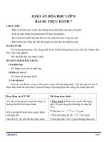 Giáo án Hóa học 8 bài 45: Bài thực hành 7 Pha chế dung dịch theo nồng độ