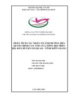 Phân tích các nhân tố ảnh hưởng đến quyết định vay vốn của các nông hộ trên địa bàn huyện gò quao   tỉnh kiên giang 