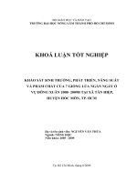 KHẢO SÁT SINH TRƯỞNG, PHÁT TRIỂN, NĂNG SUẤT VÀ PHẨM CHẤT CỦA 7 GIỐNG LÚA NGẮN NGÀY Ở VỤ ĐÔNG XUÂN 2008 2009B TẠI XÃ TÂN HIỆP, HUYỆN HÓC MÔN, TP. HCM