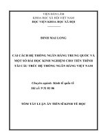 Cải cách hệ thống ngân hàng trung quốc và một số bài học kinh nghiệm cho tiến trình tái cấu trúc hệ thống ngân hàng việt nam tt 