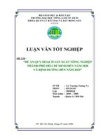 ĐỀ ÁN QUY HOẠCH SẢN XUẤT NÔNG NGHIỆP THÀNH PHỐ HỒ CHÍ MINH ĐẾN NĂM 2020 VÀ ĐỊNH HƯỚNG ĐẾN NĂM 2025