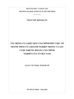 Tác động của kiệt quệ tài chính đến việc né tránh thuế của doanh nghiệp trong và sau cuộc khủng hoảng tài chính nghiên cứu ở việt nam 