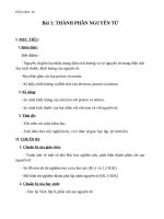 Giáo án Hóa học 10 bài 1: Thành phần nguyên tử