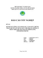 ĐÁNH GIÁ CÔNG TÁC ĐĂNG KÝ, CẤP GIẤY CHỨNG NHẬN QUYỀN SỬ DỤNG ĐẤT CHO HỘ GIA ĐÌNH,CÁ NHÂN TRÊN ĐỊA BÀN HUYỆN BÌNH LONG TỈNH BÌNH PHƯỚC