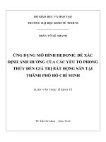 Ứng dụng mô hình hedonic để xác định ảnh hưởng của các yếu tố phong thủy đến giá trị bất động sản tại thành phố hồ chí minh 