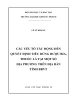 Các yếu tố tác động đến quyết định tiêu dùng rượu bia, thuốc lá tại một số địa phương trên địa bàn tỉnh BRVT 