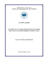 Các nhân tố tác động đến kết quả xuất khẩu thủy sản của doanh nghiệp tại tỉnh cà mau 
