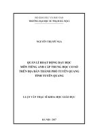 Quản lí hoạt động dạy học môn tiếng anh cấp Trung học cơ sở trên địa bàn thành phố Tuyên Quang tỉnh Tuyên Quang (Luận văn thạc sĩ)
