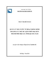 Quản lý nhà nước về hoạt động kinh doanh lưu trú du lịch trên địa bàn thành phố hội an 