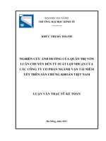 Nghiên cứu ảnh hưởng của quản trị vốn luân chuyển đến tỷ suất lợi nhuận của các công ty cổ phần ngành vận tải niêm yết trên thị trường chứng khoán việt nam 