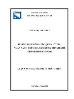 Hoàn thiện công tác quản lý thu ngân sách trên địa bàn quận thanh khê, thành phố đà nẵng 