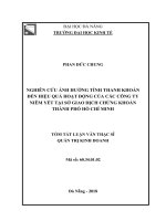 Nghiên cứu ảnh hƣởng tính thanh khoản đến hiệu quả hoạt động của các công ty phi tài chính, niêm yết tại sở giao dịch chứng khoán thành phố hồ chí minh (tt) 