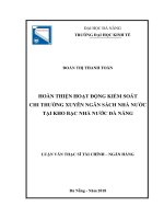 Hoàn thiện hoạt động kiểm soát chi thường xuyên ngân sách nhà nước tại kho bạc nhà nước đà nẵng (tt) 