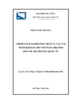 Chính sách marketing dịch vụ vận tải hành khách cho vietnam airlines đối với thị trƣờng quốc tế 