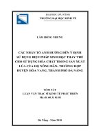 Các nhân tố ảnh hưởng đến ý định sử dụng biện pháp sinh học thay thế cho sử dụng hóa chất trong sản xuất lúa của hộ nông dân trường hợp huyện hòa vang, TP đà nẵng (tt) 
