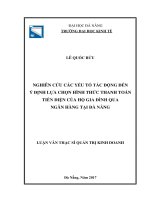 Nghiên cứu các yếu tố tác động đến ý định lựa chọn hình thức thanh toán tiền điện của hộ gia đình qua ngân hàng tại đà nẵng 