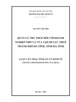 Quản lý thu thuế đối với doanh nghiệp nhỏ và vừa tại chi cục thuế thành phố hà tĩnh, tỉnh hà tĩnh 