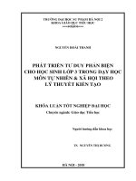Phát triển tư duy phản biện cho học sinh lớp 3 trong dạy học môn Tự nhiên và Xã hội theo lý thuyết kiến tạo