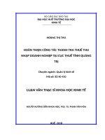 Hoàn thiện công tác thanh tra thuế thu nhập doanh nghiệp tại cục thuế tỉnh quảng trị 