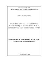 Hoàn thiện công tác bảo đảm tiền vay bằng tài sản tại Ngân hàng TMCP Đầu tư và Phát triển Việt Nam  Chi nhánh Thái Nguyên (Luận văn thạc sĩ)