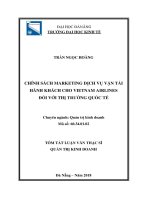 Chính sách marketing dịch vụ vận tải hành khách cho vietnam airlines đối với thị trƣờng quốc tế (tt) 