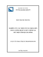Nghiên cứu các nhân tố tác động đến chất lượng dịch vụ bưu chính tại Bưu điện tỉnh Quảng Bình (Luận văn thạc sĩ)