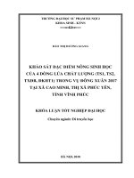 Khoá luận tốt nghiệp khảo sát đặc điểm nông sinh học của 4 dòng lúa chất lượng (TS1, TS2, TXĐB, ĐKHT1) trong vụ đông xuân 2017 tại xã cao minh, thị xã phúc yên,3 tỉnh vĩnh phúc 
