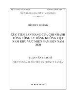Xúc tiến bán hàng của chi nhánh tổng công ty hàng không việt nam khu vực miền nam đến năm 2020 