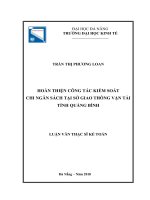 Hoàn thiện công tác kiểm soát chi ngân sách tại ở giao thông vận tải tỉnh quảng bình 