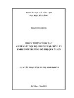 Hoàn thiện công tác kiểm soát nội bộ chi phí tại công ty TNHH môi trường đô thị quy nhơn 