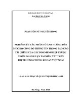 Nghiên cứu các nhân tố ảnh hưởng đến mức độ công bố thông tin trong BCTC của các doanh nghiệp thuộc nhóm ngành vận tải niêm yết trên thị trường chứng khoán việt nam  