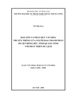 Bảo tồn và phát huy văn hóa truyền thống của người dao thanh phán huyện bình liêu, tỉnh quảng ninh với phát triển du lịch 