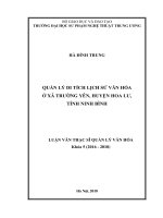 Quản lý di tích lịch sử văn hóa ở xã trường yên, huyện hoa lư, tỉnh ninh bình 
