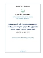 Nghiên cứu đề xuất các giải pháp đa lợi ích sử dụng bền vững tài nguyên đất ngập nước nội địa ở phía tây tỉnh quảng ninh 