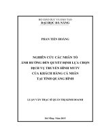 Nghiên cứu các nhân tố ảnh hưởng đến ý định lựa chọn dịch vụ truyền hình MYTV của khách hàng cá nhân tại tỉnh quảng bình 