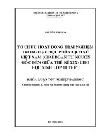 Tổ chức hoạt động trải nghiệm trong phần lịch sử việt nam (từ nguồn gốc đến thế kỉ XIX) cho học sinh lớp 10 THPT 