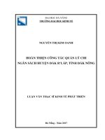 Hoàn thiện công tác quản lý chi ngân sách huyện đắk rlấp, tỉnh đắk nông 