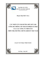 Các nhân tố ảnh hưởng đến mức độ công bố thông tin trách nhiệm xã hội của các công ty niêm yết trên thị trường chứng khoán việt nam 