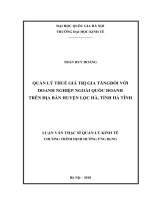 Quản lý thuế giá trị gia tăng đối với doanh nghiệp ngoài quốc doanh trên địa bàn huyện lộc hà, tỉnh hà tĩnh 