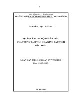 Quản lý hoạt động văn hóa của Trung tâm Văn hóa Kinh Bắc, tỉnh Bắc Ninh (Luận văn thạc sĩ)