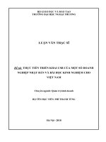 Thực tiễn triển khai CSR của một số doanh nghiệp Nhật Bản và bài học kinh nghiệm cho Việt Nam (Luận văn thạc sĩ)