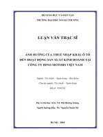 Ảnh hưởng của thuế nhập khẩu ô tô đến hoạt động sản xuất kinh doanh tại công ty Hino Motors Việt Nam (Luận văn thạc sĩ)