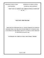 TÓM tắt TIẾNG ANH  nghiên cứu một số đặc tính sinh học của vi rút gây hoại tử thần kinh và tạo kháng nguyên tái tổ hợp làm nguyên liệu sản xuất vắc xin phòng bệnh ch