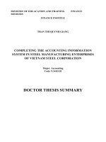 TÓM tắt TIẾNG ANH hoàn thiện hệ thống thông tin kế toán trong các doanh nghiệp sản xuất thép thuộc tổng công ty thép việt nam
