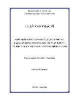 Giải pháp nâng cao chất lượng cho vay tại Ngân hàng Thương mại Cổ phần Đầu tư và Phát triển Việt Nam – Chi nhánh Hà Thành (Luận văn thạc sĩ)