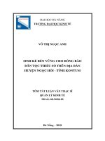 TÓM tắt sinh kế bền vững cho đồng bào dân tộc thiểu số trên địa bàn huyện ngọc hồi, tỉnh kon tum
