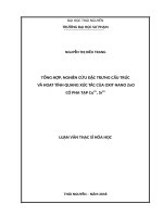 Tổng hợp, nghiên cứu đặc trưng cấu trúc và hoạt tính quang xúc tác của oxit nano zno có pha tạp cu2+, sr2+ 