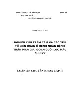 NGHIÊN cứu TRẦM cảm và các yếu tố LIÊN QUAN ở BỆNH NHÂN BỆNH THẬN mạn GIAI đoạn CUỐI lọc máu CHU kỳ
