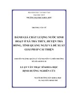 ĐÁNH GIÁ CHẤT LƯỢNG nước SINH HOẠT ở xã TRÀ THỦY, HUYỆN TRÀ BỒNG, TỈNH QUẢNG NGÃI và đề XUẤT GIẢI PHÁP cải THIỆN